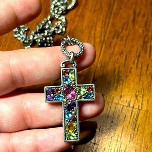 EFFY EUC .925 & 18k yellow gold multi-gemstone cross
